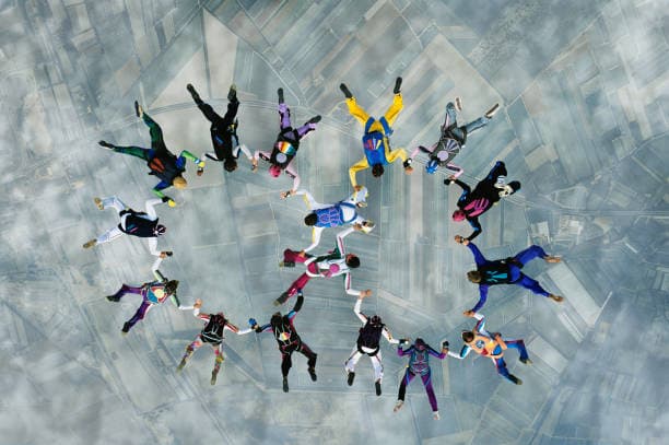 Skydivers in a formation